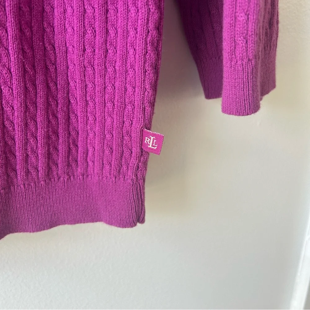 Lauren Ralph Lauren Women's Sweater 100%‎ Cotton Purple Cable Knit V-Neck Large